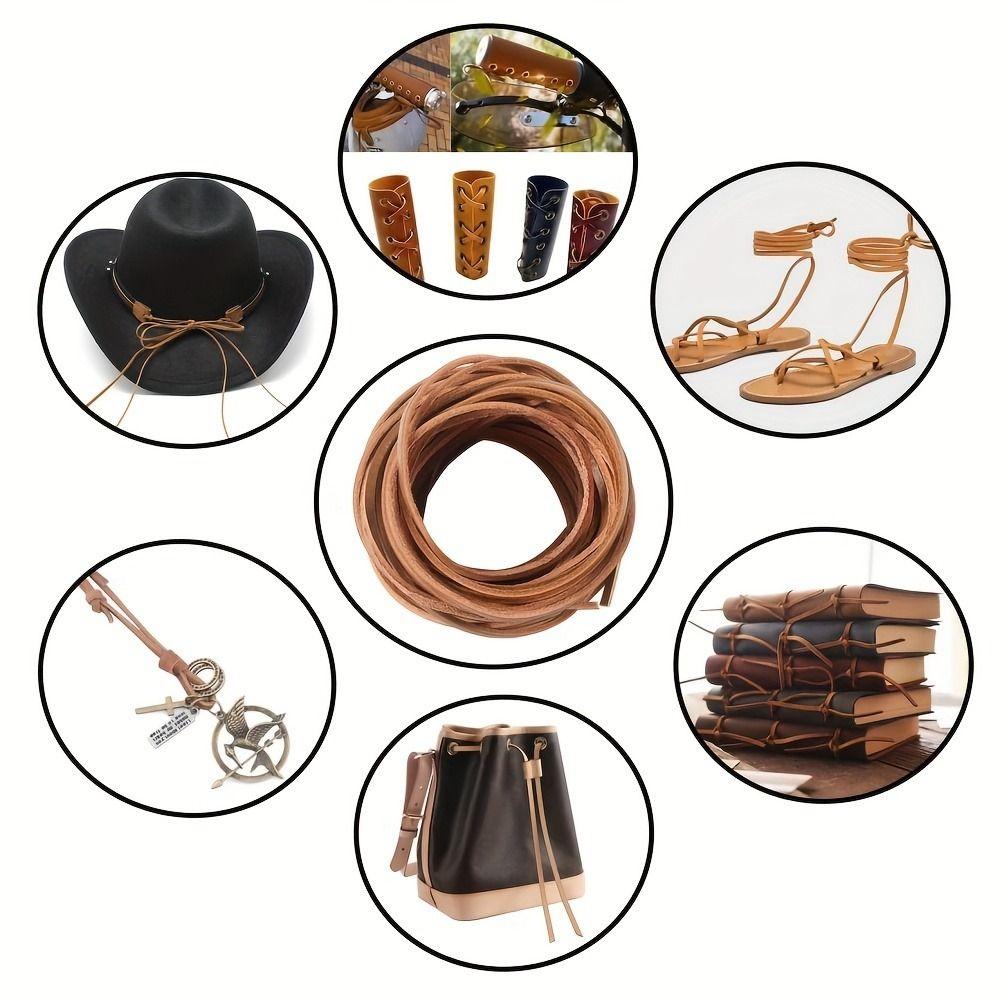 DIY Echtes Leder Kordel Flach/Rund Echtlederstreifen Naturleder Schnur Gewebte Taschen