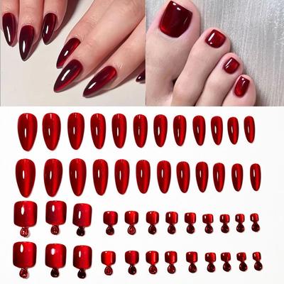 48Pcs Glossy Finish False Nails Set Short Square Shape Short Tip Toenail For Fingernails & Toenails