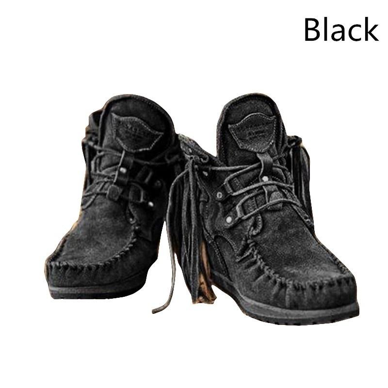 Fashion Faux Leather Tassel Boots for Women Short Platform Boots High Top Martin Boots Vintage Chunky Low Heel Short Boot Ankle Booties Flat Boots