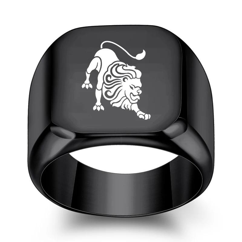 12 Konstelacji Pierścień Kwadratowy Męski Czarny Pierścionek na Palec Dwanaście Konstelacji Biżuteria dla Pary Akcesoria Prezent na Urodziny Rocznicę