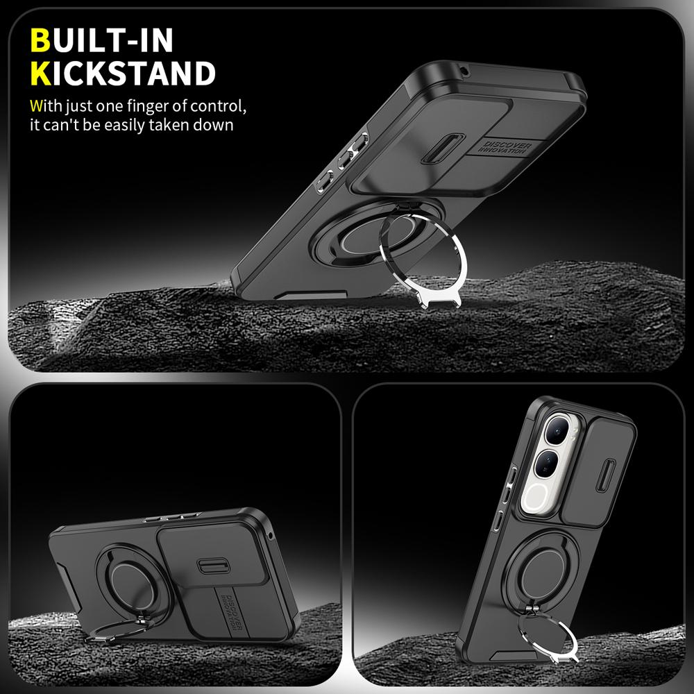 KEYSION 360° Ring Stand Phone Case for VIVO V40 SE 80W V40 Lite Slide Camera Protection Magnetic Shockproof Cover for VIVO Y200 5G