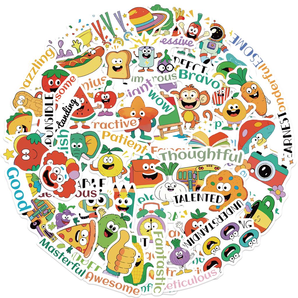 50PCS Commendation Cartoon Stickers Doodle-style Waterproof Stickers Suitable for Decorating Cups Notebooks Phones and Luggage