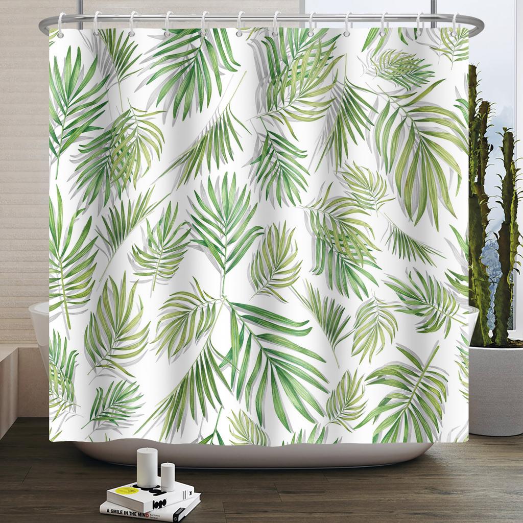 Watercolor Green Leaf Shower Curtain for Bathroom Vines Plant Nordic Minimalist Polyester Botanic Curtain for Home Hotel 180x2