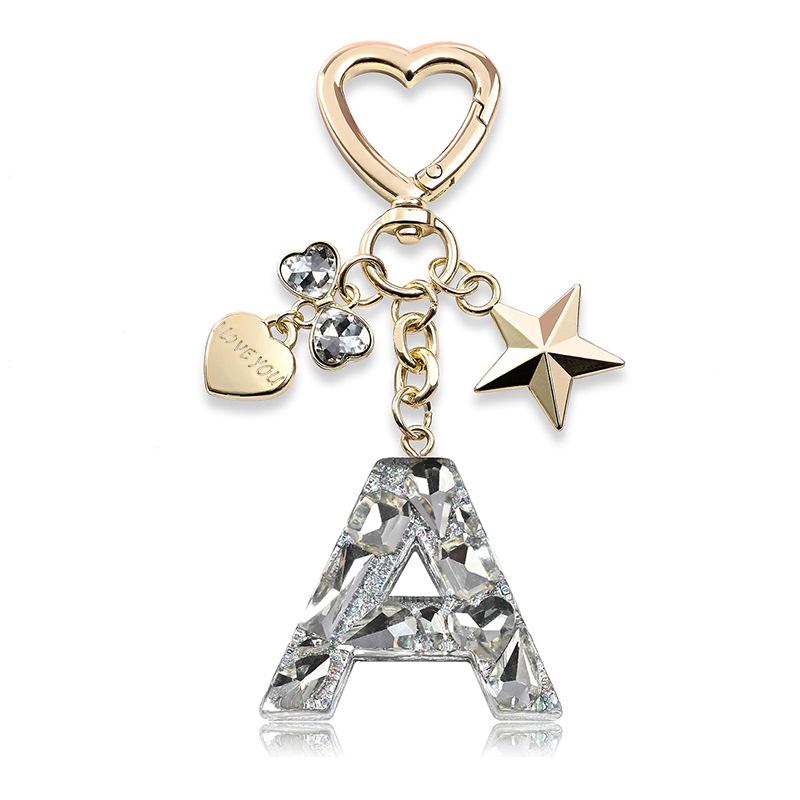 Silberne Diamant-Harz-Buchstaben-Schlüsselanhänger mit Stern-, Herz- & Schmetterlings-Anhängern - Geschenk für Mädchen-Taschen