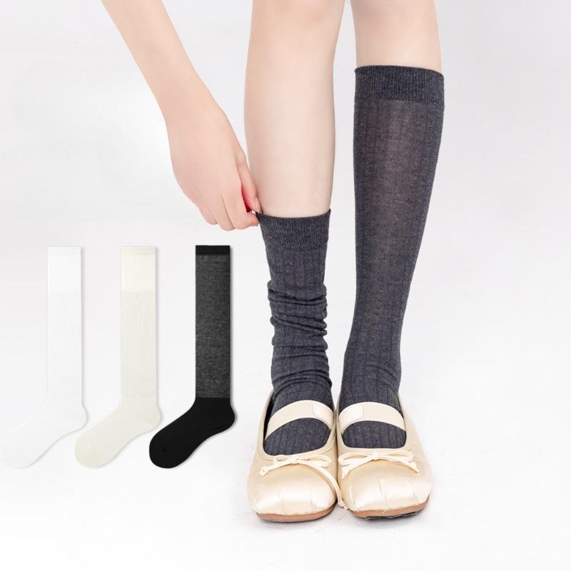 Ballet-style Dui Dui Socks for Women, Summer Thin Cotton Mesh Sweat-absorbing Mid-calf Socks, Spring and Autumn Solid-colored Calf Socks