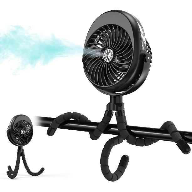 COMLIFE Misting Baby Stroller Fan, 270° & 360° Pivoting Portable Fan, Battery Operated USB Fan, Handheld Misting Fan, with Flexible Tripod Clip on