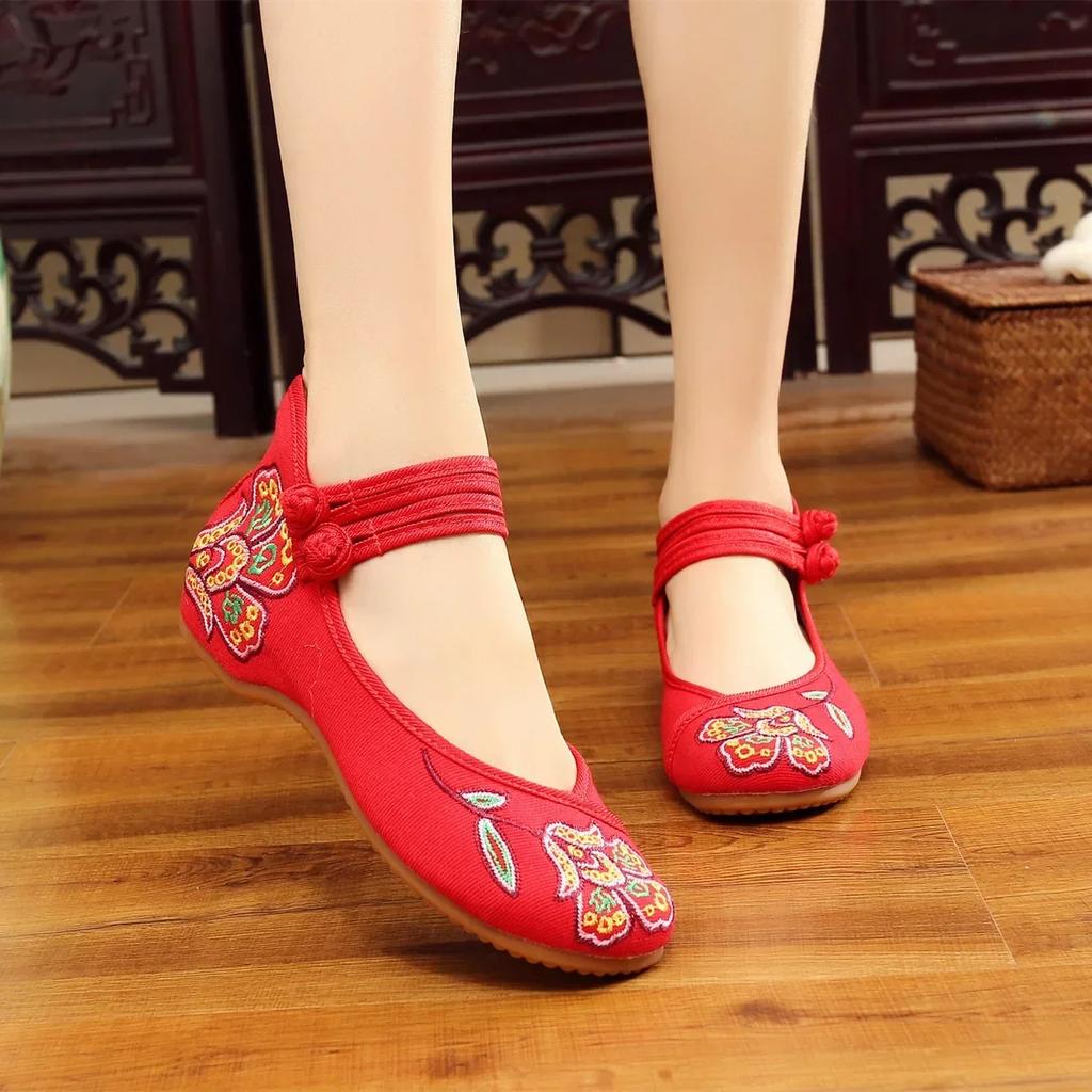 Mode Vintage Femme Chaussures en Tissu Élégant Style Ethnique Décontracté Broderie Streetwear Style Chinois Chaussures Femme Été