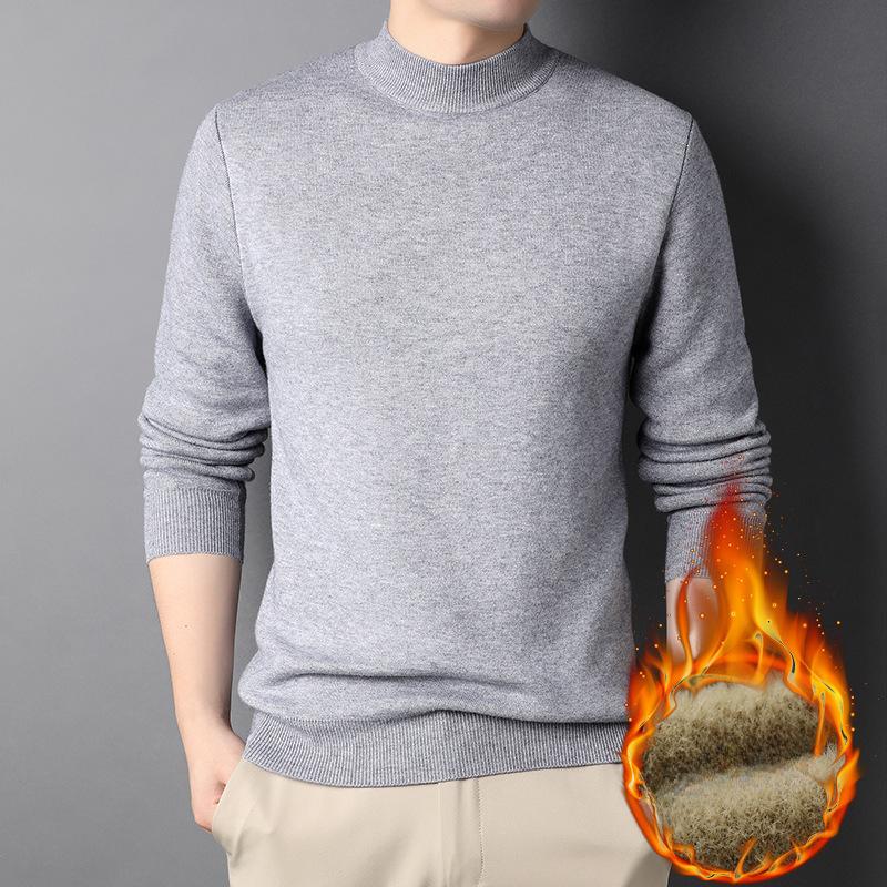Men’s Thick Fleece Lined Slim Fit Mock Neck Knit Sweater M серый