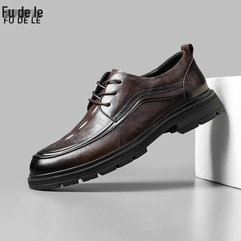 

2025 Осень Мужская Повседневная Обувь из Натуральной Кожи - Британский и Корейский Стиль, Черная, Низкий Вырез, Тренд 43 коричневый