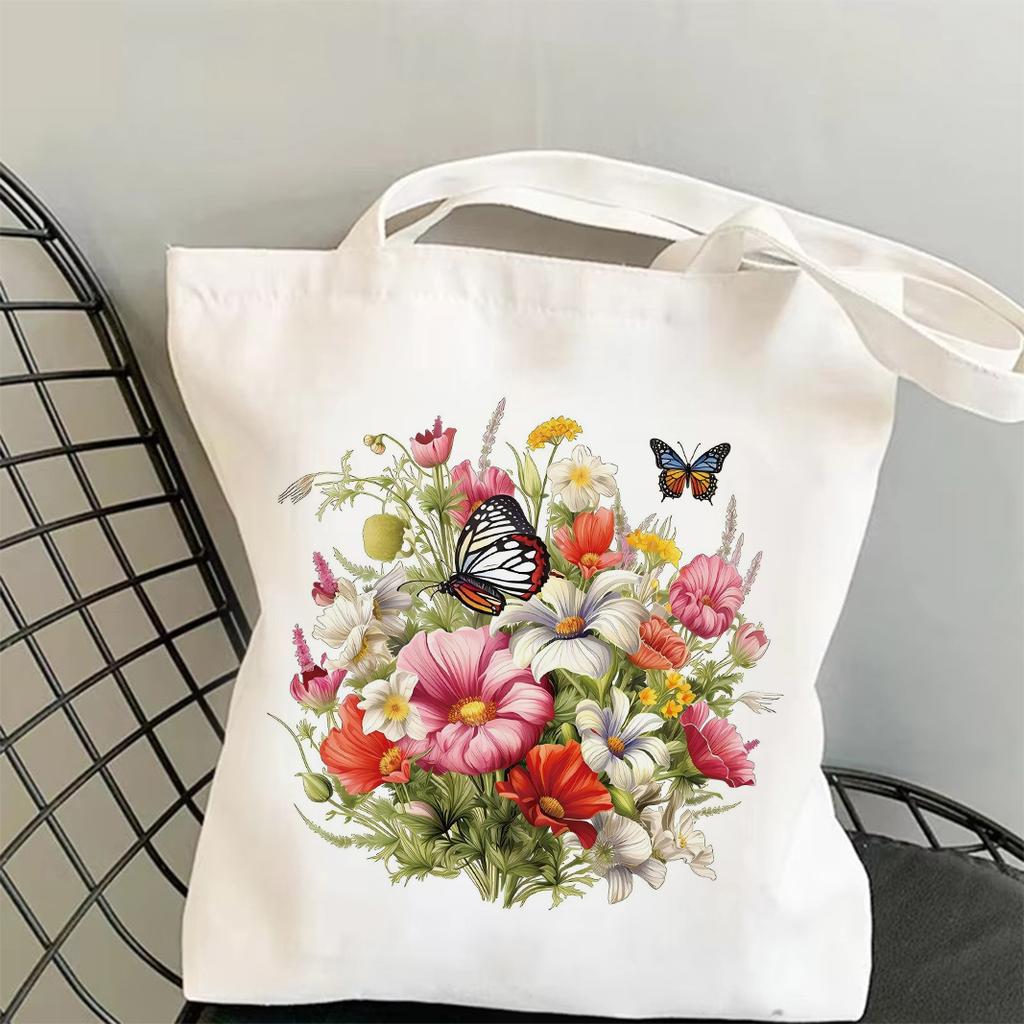 Frühlingshafter Blumen-Gras-Druck Canvas Tragetasche Trendige Funktionelle Tasche Ideal für Pendeln, Einkaufen und Tragen täglicher Notwendigkeiten