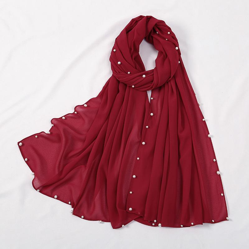 Hot-selling popular chiffon long towel plus small pearl women's gold and silver pearl headscarf