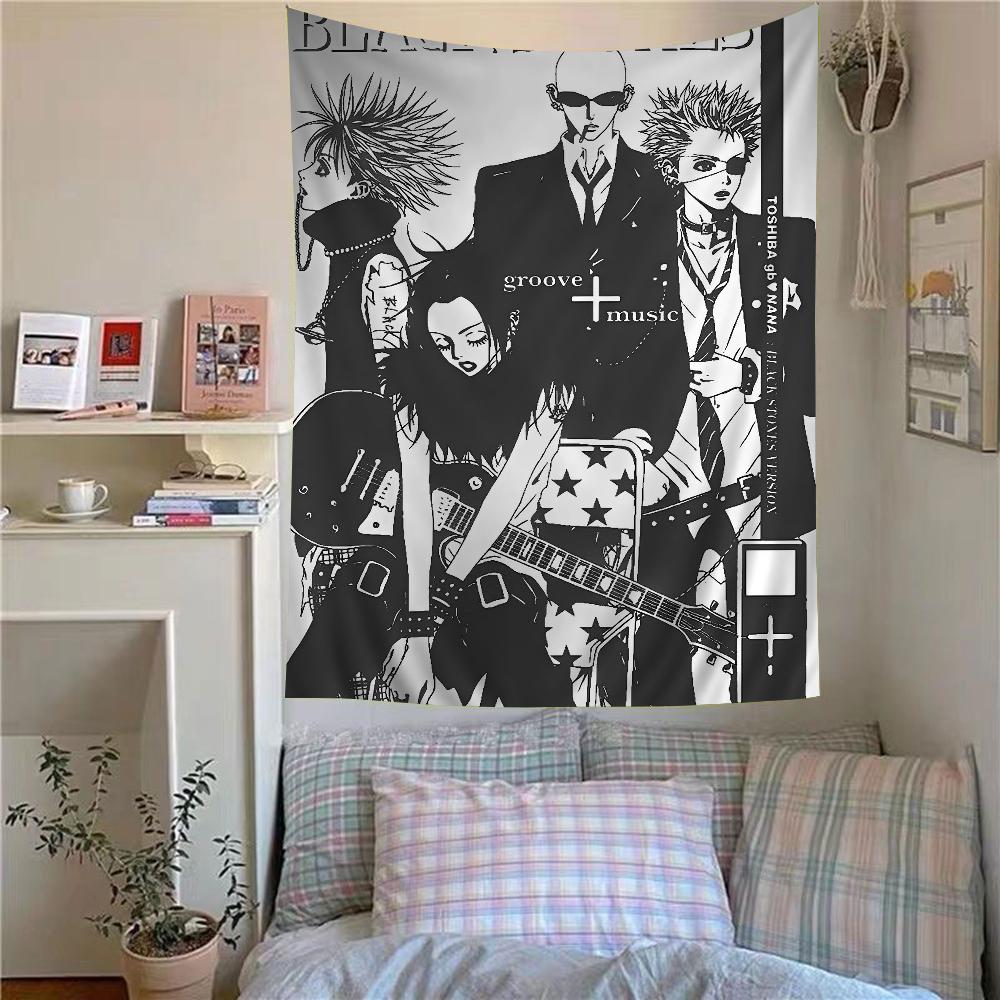 Trendiges Anime-Wandteppich Blau Lila Kurzhaariger Charakterdruck Personalisiert Japanischer Stil Ästhetisch Schlafzimmer Wanddekor