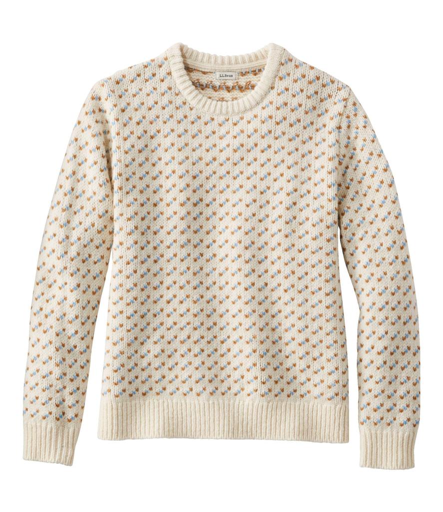 LL Bean Bean Classic Rag Wool Crew Neck US 1000187012 Women's Sweater, Birdseye, Fit, Petite, Medium, Cream, Birdseye, Multicolor,