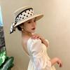 Elegant Lady Cowboy Straw Hat with Polka Dot Ribbon and Wide Brim for Women