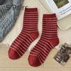 5 Pairs of Female Autumn and Winter Color Stripes In The Tube Warm Pile Socks