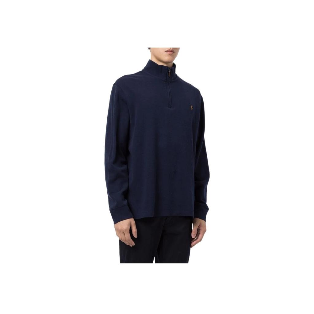 Polo Ralph Lauren FW22 Logo Embroidered High Neck Half Zip Long Sleeve Sweatshirt Men Sweatshirt Dark-Blue 710671929-029