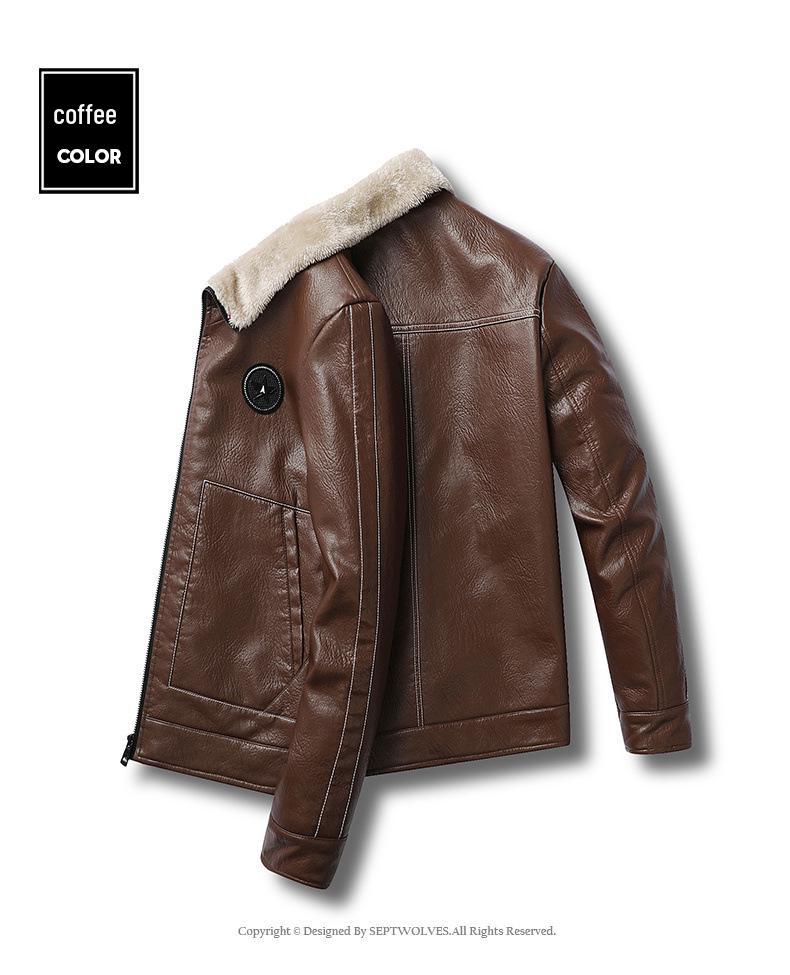 Men's Winter PU Leather Motorcycle Jacket with Lambswool Lining - Korean Style, Windproof, Thickened