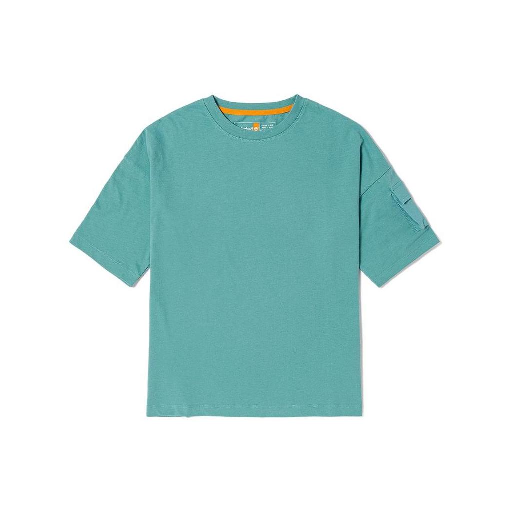 Timberland Solid Color Round Neck Pullover Casual Short Sleeve T-Shirt Women Tops Mineral-Blue A42F2-G99