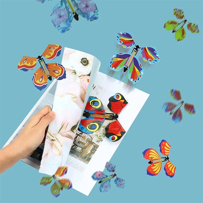 1/3/5/10Pcs Magic Flying Butterfly Wind Up Butterfly Fairy Flying Toys Rubber Band Powered Bookmark Surprise Wedding Birthday