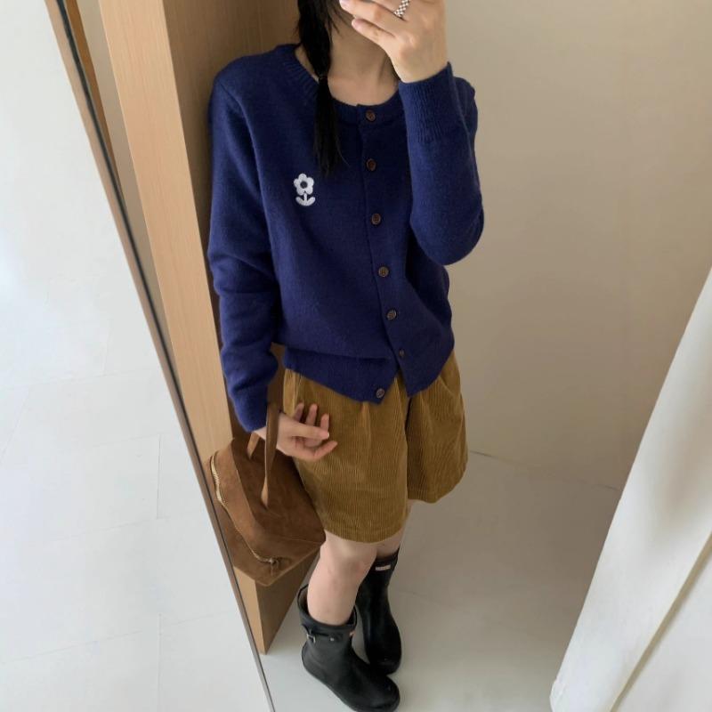 Einfacher und vielseitiger Rundhals einreihiger Strickcardigan Damen Herbst Freizeit locker weicher wachsiger Pullover Jacke Oberteil