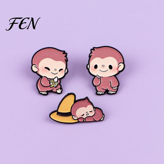 Animal Brooch Pin, Enamel Monkey Design Lapel Bright Color Outfit Badge with Childlike Pin Standard Safety Lightweight Accessory for Clothes Bags Hats