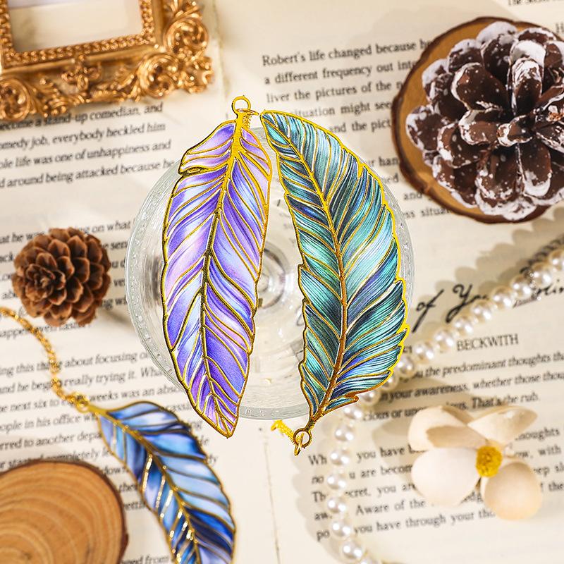 5style Vintage Art Feather Metal Bookmark with High Beauty and Exquisite Student Page Clip Cultural and Creative Gift