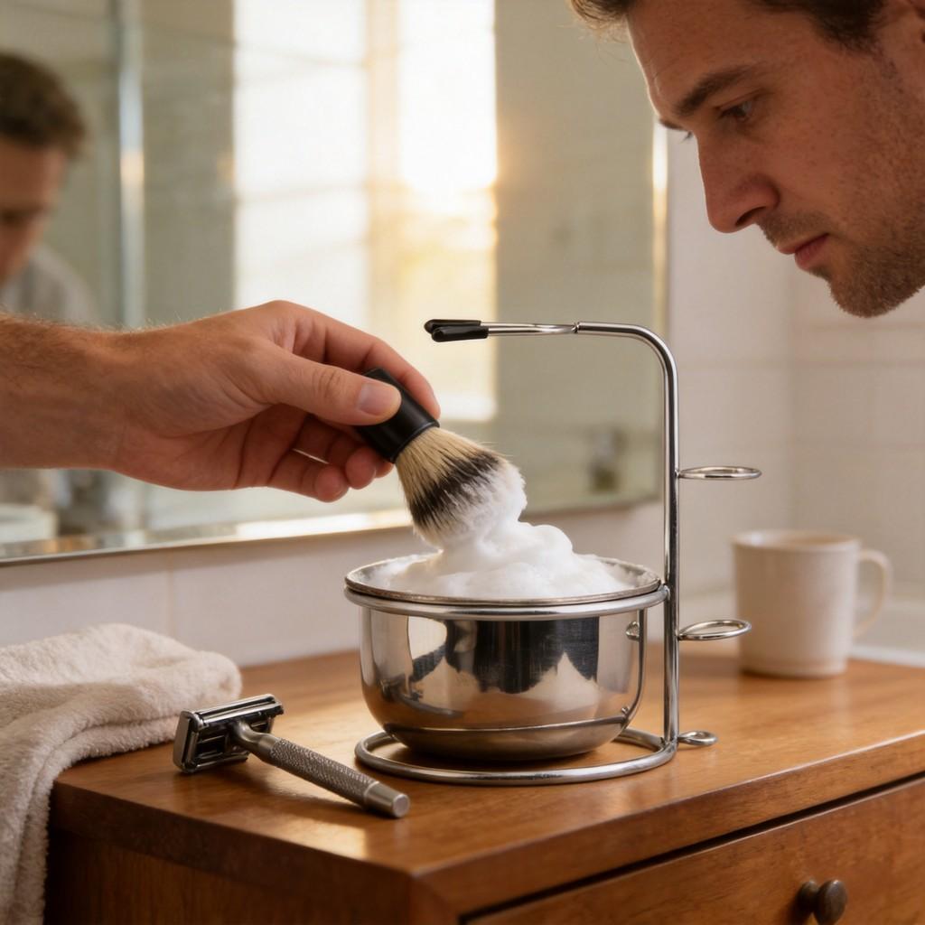 Mens Stainless Steel Razor Brush Holder And Soap Dish Shaving Set For Daily Grooming