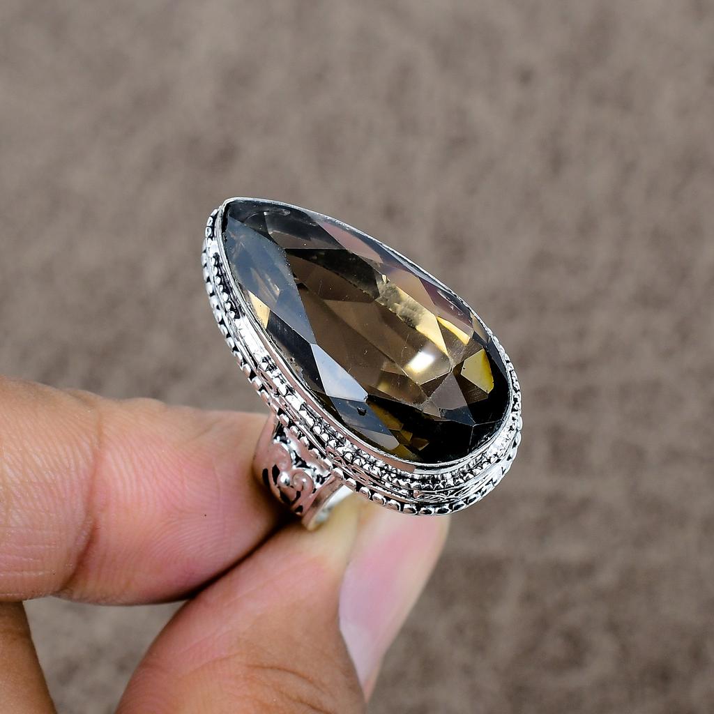 Smoky Topaz Genstone Handmade 925 Sterling Silver Jewelry Ring Size 8 KKG-490