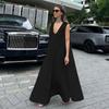 Women's U Neck Sleeveless Maxi Dress Loose Wide Waist Casual Solid Viscose Linen Blend A Line Vacation Dress