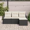Ensemble de Canapés de Jardin 4 Pièces avec Coussins Noir Rattan Poly, Canapé de Jardin 2 Places avec Coussins Noir Rattan 3345647