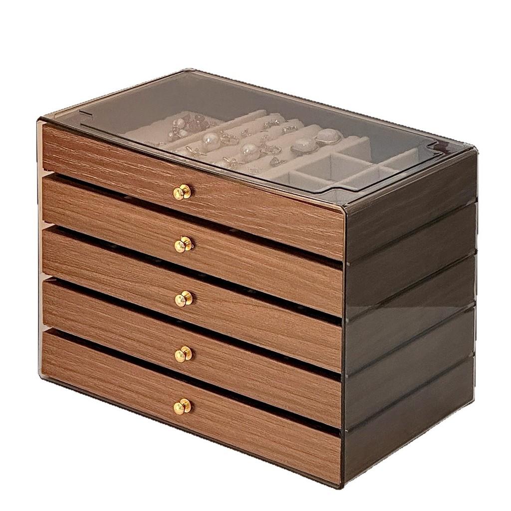 Large Capacity Walnut Wood Pattern Jewelry Box With Multiple Layers For Gift And Travel Storage