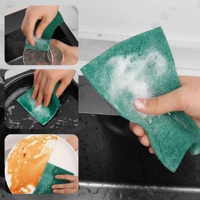 Reusable Green Scrub Sponge Dual Sided Kitchen Sponge Heavy Duty Oil Removal Scratch Free Dishwashing Pot Cleaning Eco Friendly