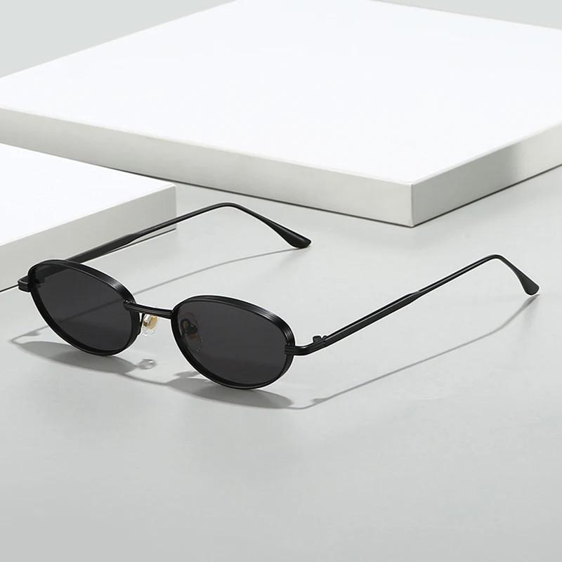 New Vintage Oval Metal Women Sunglasses Unisex Trendy UV400 Gradient Cat Eye Shades Punk Sun Glasses Fashion