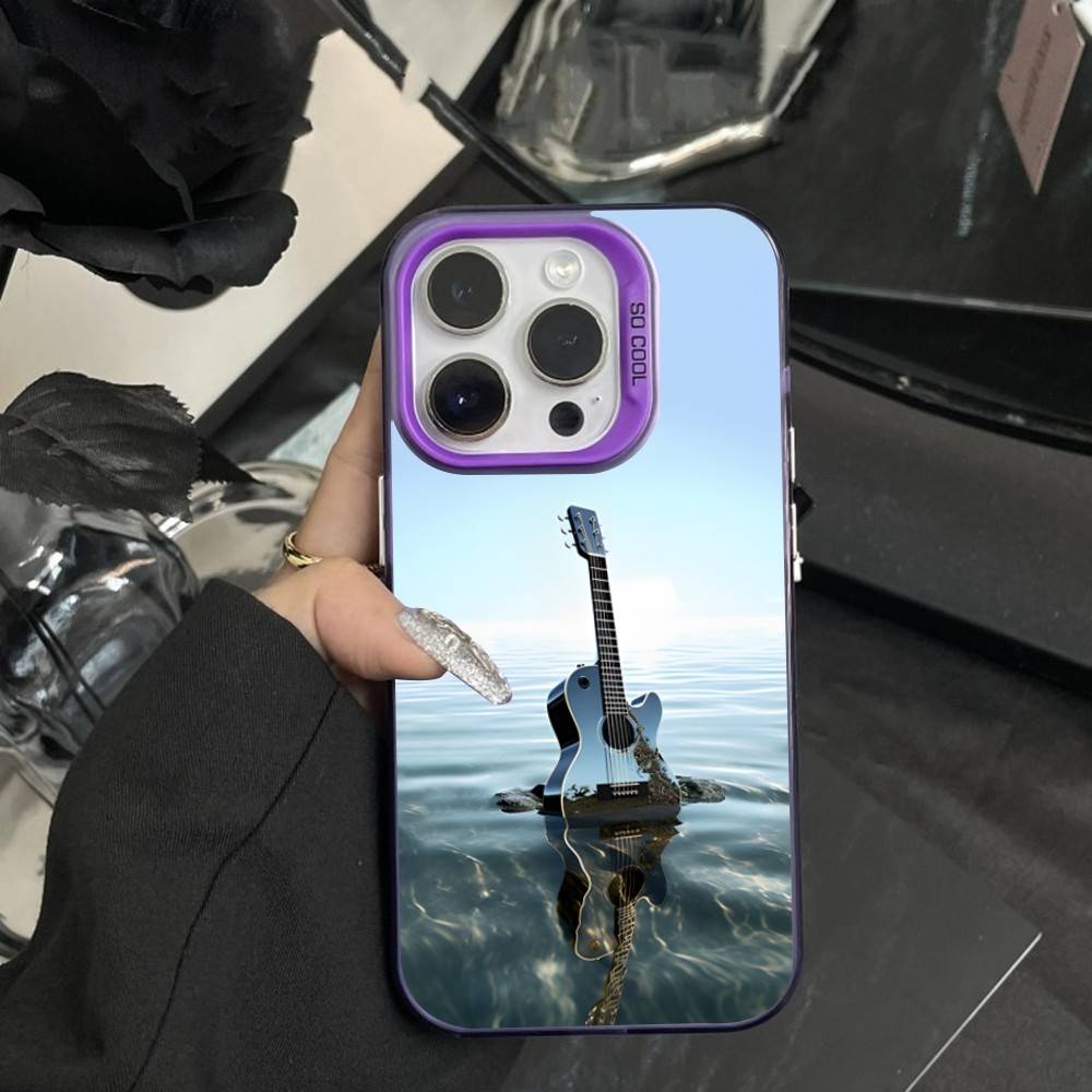 Musical Guitar Art Phone Case For iPhone 16,15,14,17,13,12,11,XS,Mini,Pro,SE,MAX Purple Matte Silicone Cover