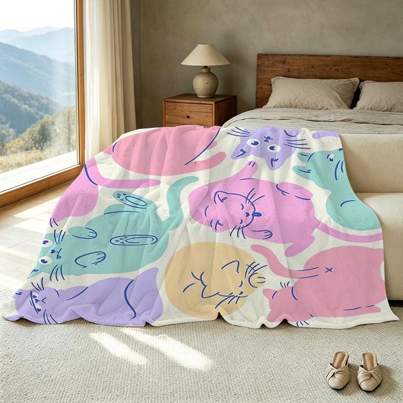 Lightweight Flannel Cat Series Throw Blanket Soft, Colorful, Versatile for Home Couch Naps, Car Use, Christmas & Halloween Decor