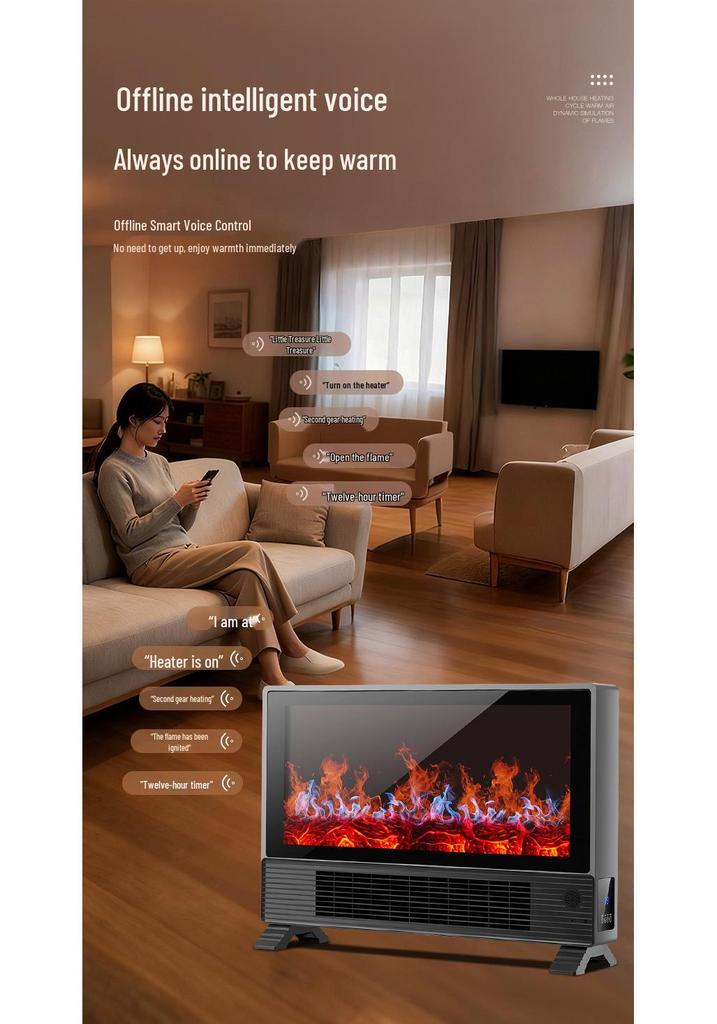 Graphene Electric Heater: AI Voice-Controlled Fast Heating Fireplace for Bedroom
