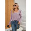 Spring and Autumn Women's Blouse Pleated Square Neck Solid Color Long Sleeve Top