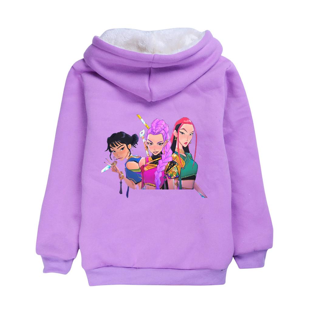 5037 Winter Warm Clothes Kids Girls Kpop Zoey Mira Rumi Print Casual Long Sleeves Velvet Jacket