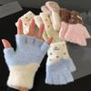 Polyester Plush Knitted Gloves Thick Warm Winter Gloves Soft Half Finger Gloves  Girls