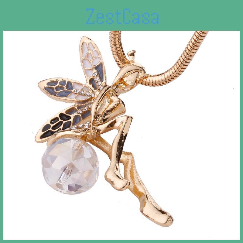 Angel Wing Necklacecrystal Encrusted Sweater Chain Drop Pendant Jewelry Gift