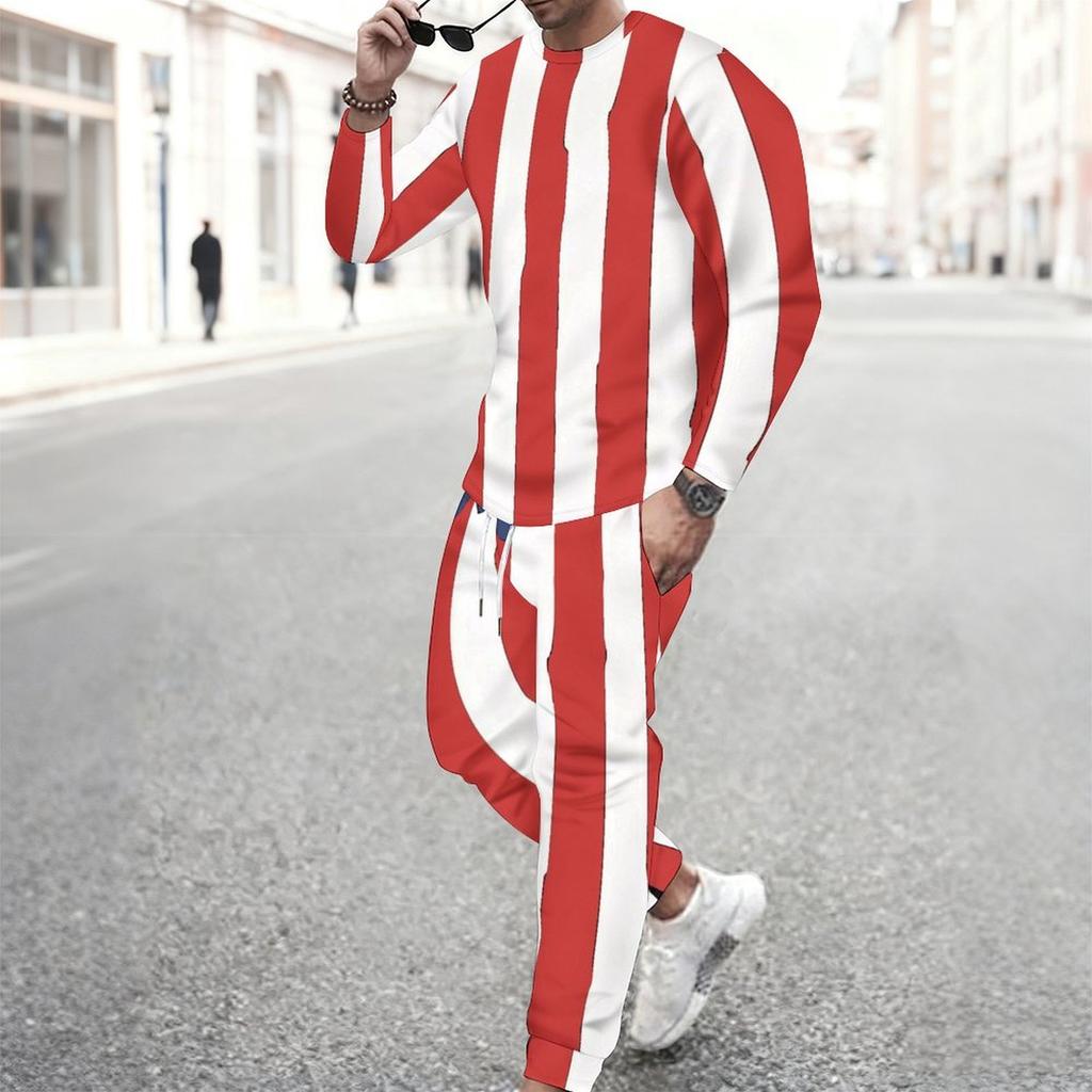 Men Heart American Flag Ocean Wave Print Long Sleeve Sweatshirt And Drawstring Jogger Pants Two Piece Outfit