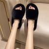 Fashion Fur Shoes Ladies' Slippers Fretwork Heels Big Size Beige Heeled Sandals Plush Soft Black Massage Flat Casual Slides Solid