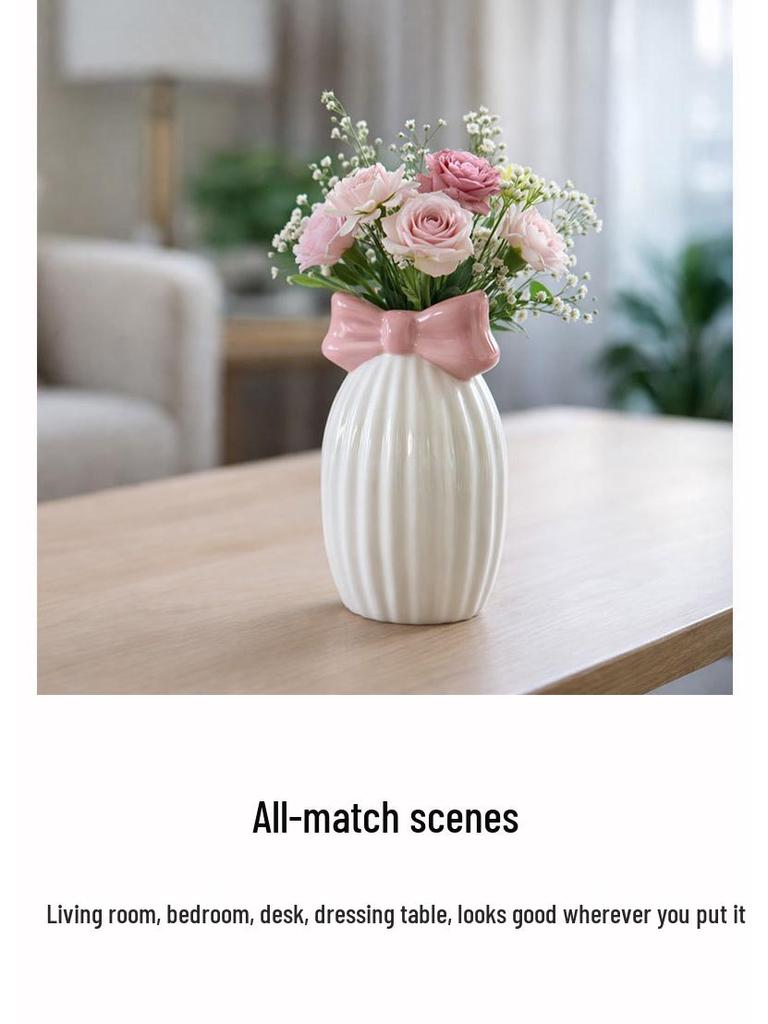 Creative Ceramic Bow Flower Vase: Decorative Hydroponic Holder for Office and Home