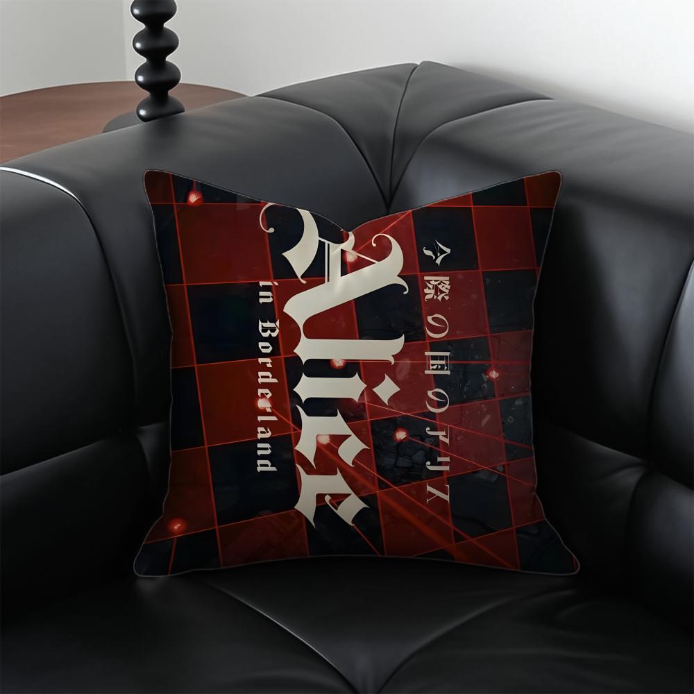 AAlice In BBorderland Cushion Cover Pillow Case Antidustmite Invisible Zipper Silky Short Plush Sofa Cushion