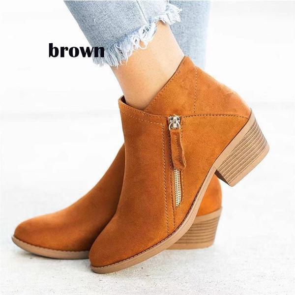 Dámské kotníkové kozačky Semišové kotníkové kozačky Boční kozačky na zip společenské kozačky na nízkém podpatku, klasický robustní podpatek Moderní krátké boty na zip
