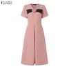 ZANZEA Women Elegant Casual V-Neck Short Sleeve A-Line Dress