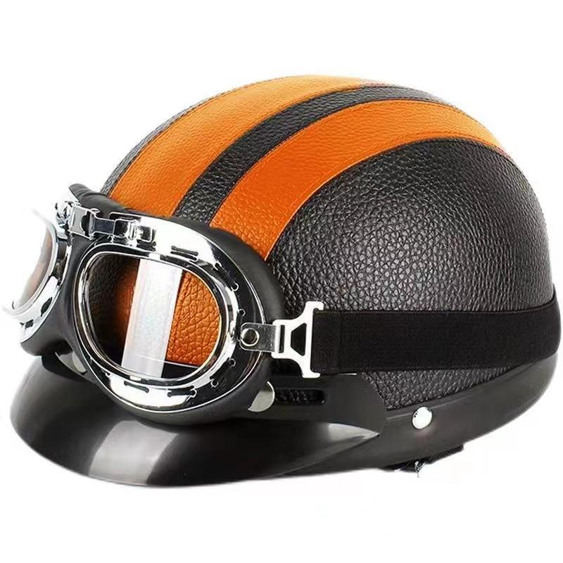 Hot Sell Brown Synthetic Leather Vintage Motorcycle Motorbike Vespa Open Face Half Motor Scooter Helmets & Goggles