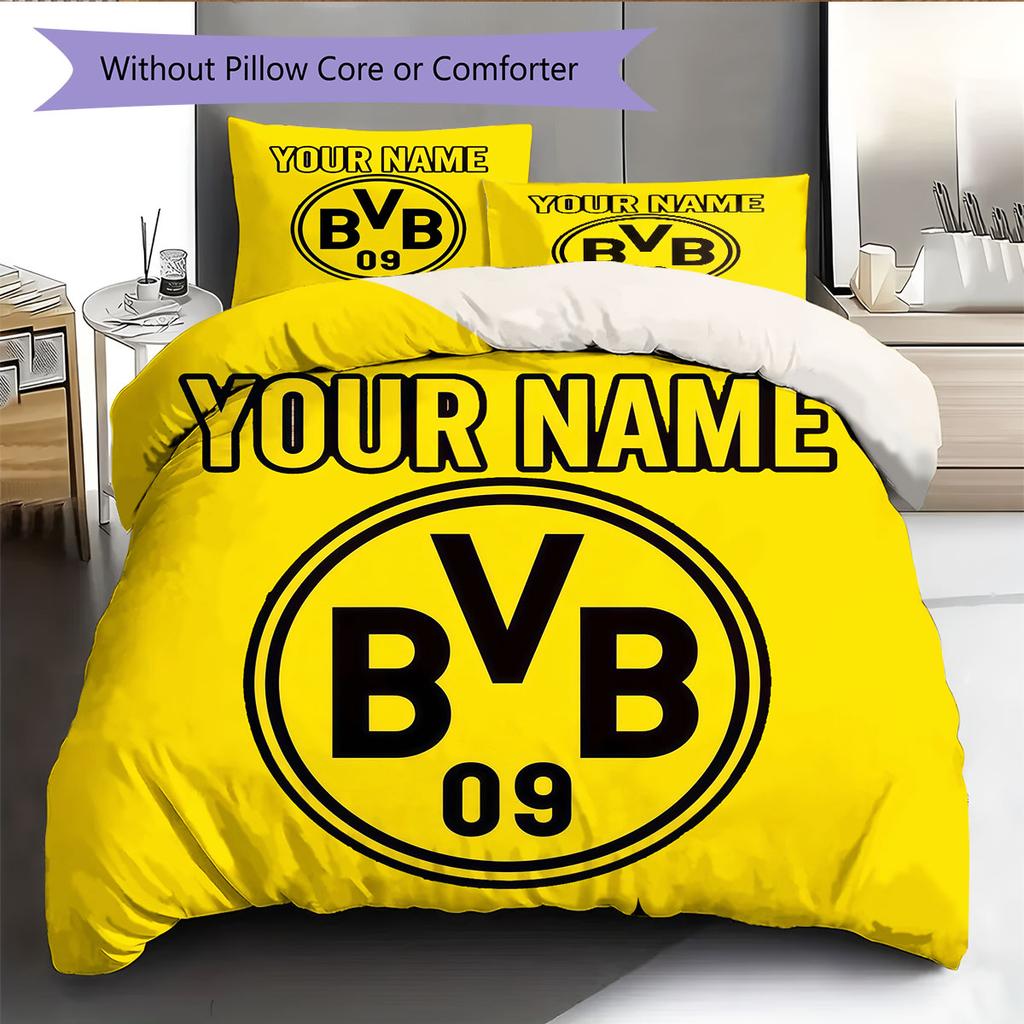 Custom Name,Borussia Dortmund Pattern Bedding Home Decoration Birthday Gift ( 1 Duvet Cover + 2 Pillowcase, Without Core),fan Merchandise.
