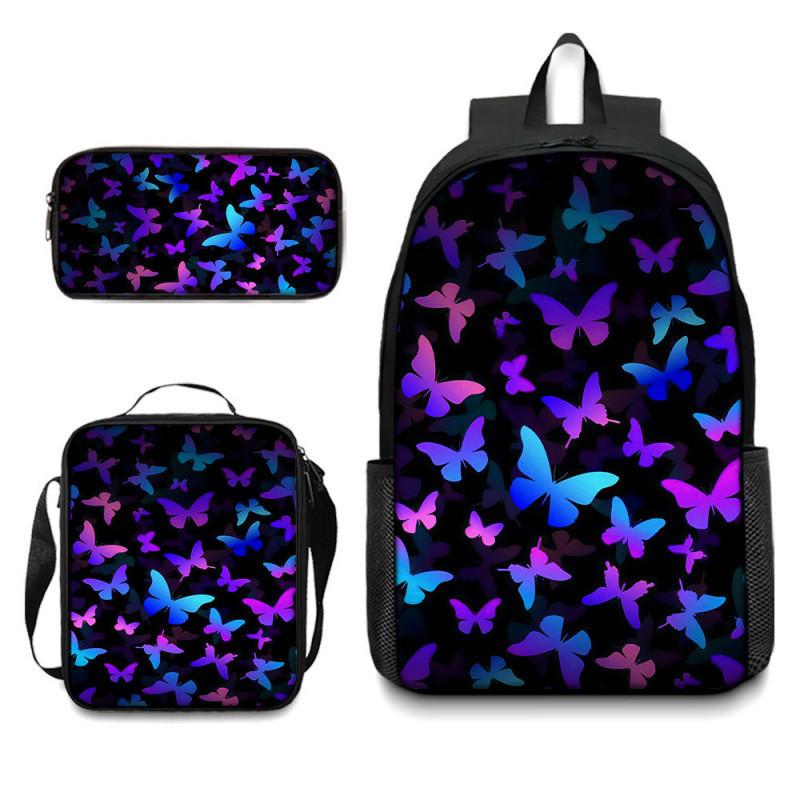 Set Zaino Scolastico con Fantasia Farfalle in Tessuto Oxford Leggero per Studenti Elementari
