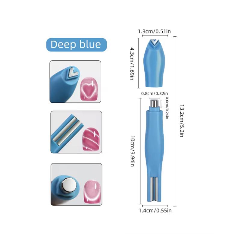 1Pcs 3-In-1 Heart Shape Cat Eye Nail Art Magnet Double Line Moon Snake Pattern French Nail Magnetic Pen Gel Polish Manicure Tool синий